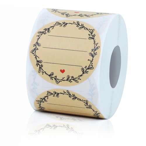 500pcs Label Stickers for Jars and Lids, Floral Heart & Lace Design with 3 Lines for Writing, Kraft Sticker Labels Pantry Labels, Mason Jar Labels Canning Labels Gift Tags(2" Round) - color: Floral Heart & Lace Design