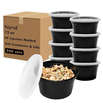 Karat [12oz - 240 ct Black PP Injection Molded Round Deli Containers with Lids (FP-IMDC12-PPB) - color: Black, size: 12oz