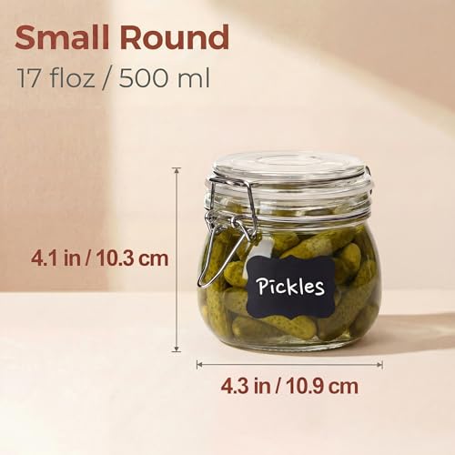 HomArtist Glass Jars with Airtight Lid Set of 6, 17 floz Wide Mouth Mason Jars with Clamp Lids,Glass Sealed Jars with Air Tight Lids, Best for Kitchen & Pantry Food Storage - color: Round-17OZ Set- 6 Pack