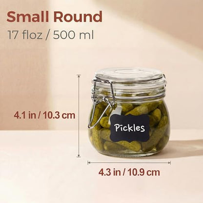 HomArtist Glass Jars with Airtight Lid Set of 6, 17 floz Wide Mouth Mason Jars with Clamp Lids,Glass Sealed Jars with Air Tight Lids, Best for Kitchen & Pantry Food Storage - color: Round-17OZ Set- 6 Pack