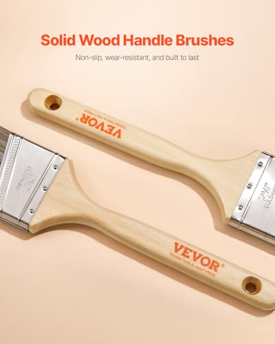 VEVOR Paint Brushes, 12 Piece Angle Paint Brush, Treated Wood Handle, Paint Brush Set for All Latex and Oil Paints & Stains, Wood Stain Brushes for Cabinets, Walls, Fences, Interior & Exterior Use - size: 12 PCS, style: Paint Brush