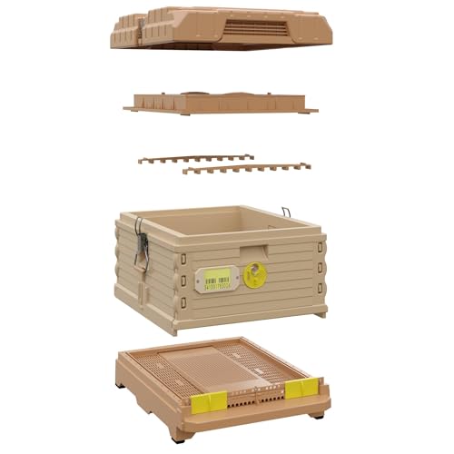 Apimaye Ergo Insulated 10 Frame Bee Hive Set with New Dual Feeder! [NO Frames Included] (Tan Body Yellow Entrance, Single) - color: Tan Body Yellow Entrance