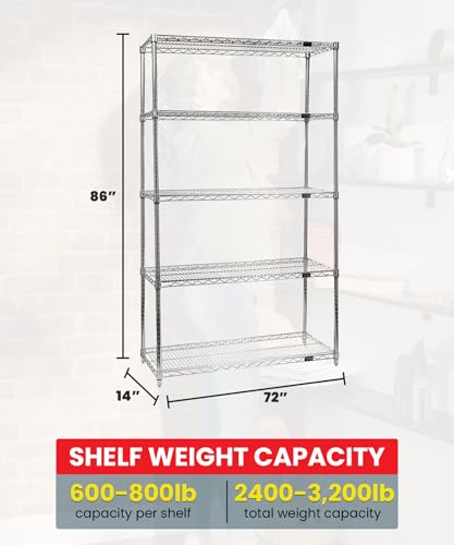 Quantum Storage Systems WR86-1472C Starter Kit Wire Shelves Chrome 4 Shelves 86" H x 72" W x 14" D - size: 86H x 72W x 14D