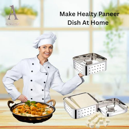 Stainless Steel Paneer Maker Press 350ml – Square Paneer & Cheese Mold for Homemade Paneer, Tofu & Cheese | Food-Grade, Rust-Free, Durable