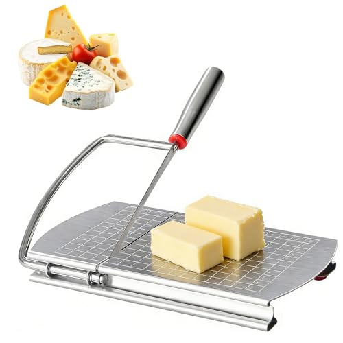 Cheese Slicer,Stainless Steel Cheese Cutter,Multipurpose Cheese Slicers with Grid Scale and Anti Slip Rubber Pads for cutting Cheese,Butter,Sausages,Bread