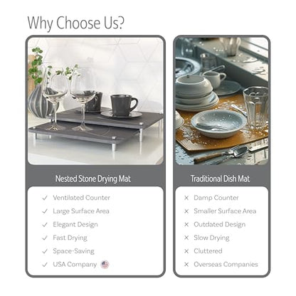 Large Stone Drying Mat for Kitchen Counter | 15.8” x 11.8” Dish Drying Mat Large | Diatomaceous Earth Collapsible Stone Dish Drying Mat | Collapsible Stone Mat for Kitchen Counter (Dark Gray) - color: Dark Gray