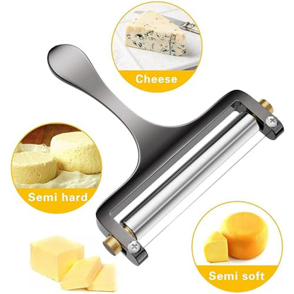 TOPULORS Cheese Slicer Cheese Cutter Stainless Steel Wire Cheese Slicer for Mozzarella, Cheddar, Gouda, And More Block Cheese - Heavy Duty Slicer With 1 Extra Replacement Cutting Wire - Gunmetal Gray - color: Gunmetal grey - Wire cheese slicer
