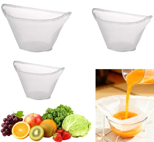 3PCS Cheese Cloth Filling Squeeze Nylon Bags, Bowl-shaped reusable nylon cheese cloth filter bag, Ultra Fine Mesh Strainer Bags, suitable for nut milk, juice, soy milk, dumpling fillings (S, M, L) - color: 3PCS (S, M, L)