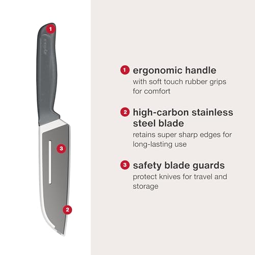 Zyliss Comfort Knife - Japanese Stainless Steel Blade - Non-Slip Contoured Handle for All Hand Sizes - Kitchen Tools with Safety Kitchen Blade Guards - Dishwasher Safe - 5.9" Santoku Knife - size: 5.9"