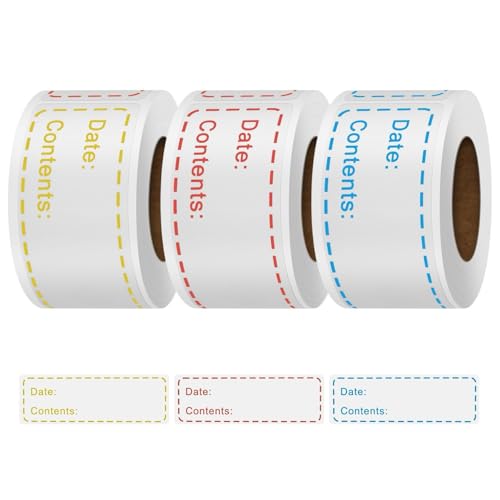 Freezer Labels 375Pcs, 1 x 3 Inch, Removable Food Labels Stickers, Easy Peel & No Residue, Oil Resistant & Waterproof Labels for Food, Freezer Bags, Jars & Container Meal Prep Labels (3 Roll 3 Color)