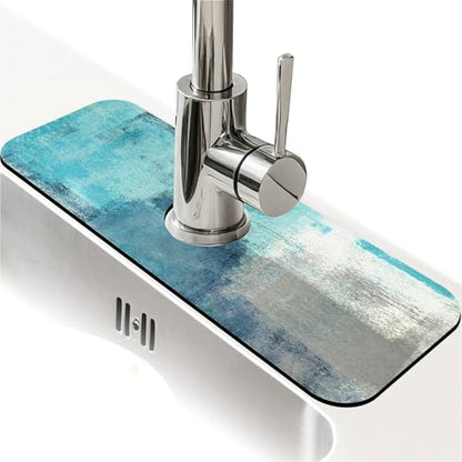 Kitchen Sink Splash Guard，Blue ocean Faucet Mat Sink Gadgets-Super Absorbent Fast Drying Mat Drip Catcher for Kitchen, Bathroom,Sink Mat, Dish Drying Mat, Bathroom(15" X 5.5" ) - color: Blue ocean