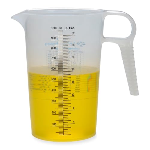 32oz (1 Quart) Measure Pitcher with Convenient Conversion Chart – Extra Strong Food Grade – Great for Cooking, Home Hobbies, Shop Oil and Fluids, Spa Chemicals with High Chemical Resistance by Turnah - size: 32oz