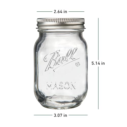 Ball Regular Mouth Pint 16oz. Glass Mason Jar with Lids and Bands, 8 Count - size: 16oz (8-Pack)