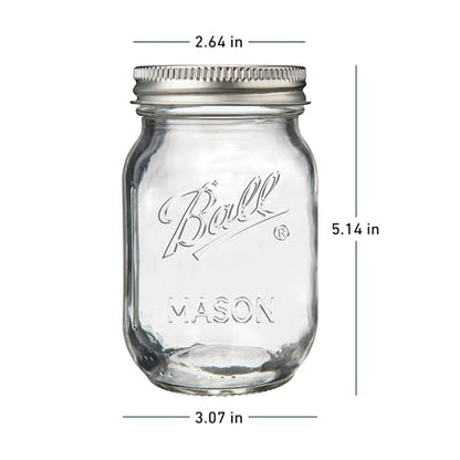 Ball Regular Mouth Pint 16oz. Glass Mason Jar with Lids and Bands, 8 Count - size: 16oz (8-Pack)