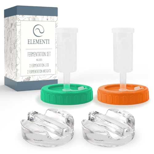 Elementi Fermenting Kit - Set of 2 Glass Fermenting Weights and Wide Mouth Mason Jar Fermentation Lids - Sauerkraut and Pickling Kit - Turn Any Mason into a Fermentation Crock - style: Set of 2 - Weights & Lids