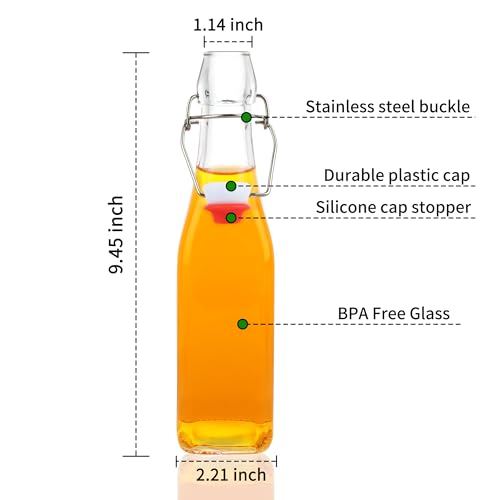 12 Pack 12oz Swing Top Glass Bottles, 375ML Square Bottles with Airtight Stoppers for Kombucha, Kefir, Vanilla Extract, Beer(Bonus Gaskets, Labels and Funnel) - size: 12oz