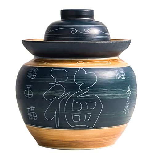 ZHOUXIAO Retro Traditional Chinese Porcelain Pickle Jar, Ceramics Fermentation Crock Pickling Pot,Fermenting Jar with Water Seal Airlock Lid Stoneware Fermenter for Kimchi Sa 3.5KG