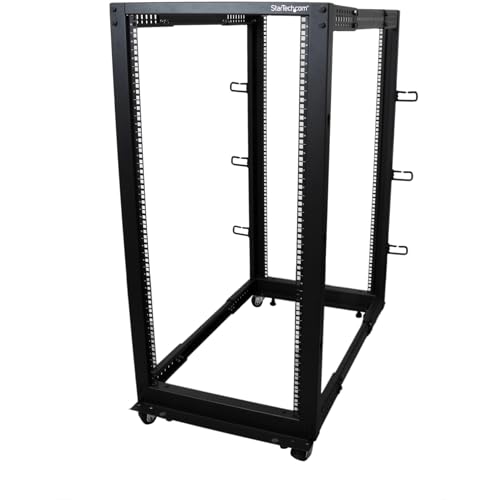 StarTech 25U 4-Post Server Rack, 19in Open Frame Rack with 40in (101cm) Mounting Depth and 1200lb (544kg) Weight Capacity, Mobile or Floor Mount IT Rack - size: 25U