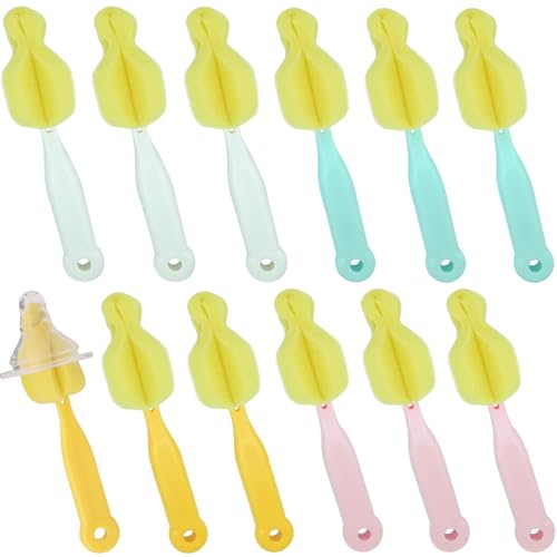 Sponge Bottle Brush 12 PCS Sponge Nipple Brushes Baby Bottle Nipple Cleaning Brush Long Handle Baby Milk Bottle Brush (12PCS) - color: Nipple Brush 12pcs