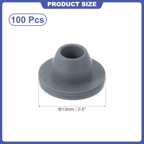 PATIKIL 13mm Vial Rubber Stoppers, 100 Pack Mushroom Injection Ports Stopper for Opening Glass Vials and Liquid Culture Jars Bottles Tanks, Gray - size: 13mm