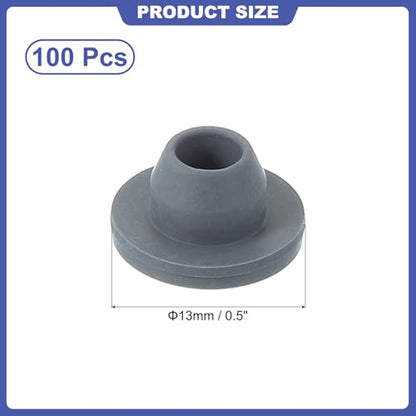 PATIKIL 13mm Vial Rubber Stoppers, 100 Pack Mushroom Injection Ports Stopper for Opening Glass Vials and Liquid Culture Jars Bottles Tanks, Gray - size: 13mm