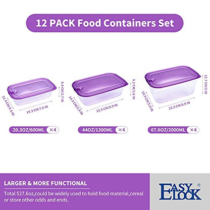 KIGI Lightweight Plastic Transparent Food Storage Containers with Lid Set Rectangle Meal Prep Containers, Microwave, Freezer, Dishwasher Safe (67oz, 44oz, 20oz|12PACK) - size: Assorted (24-piece)
