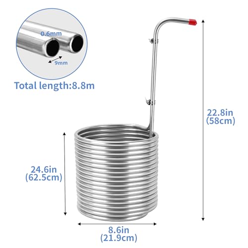 BACOENG 3/8" x 50Ft 304 Wort Chiller, Immerson Chiller, Stainless Steel Tubing Coil for Ice Bath Beer Brewing Tubing Coil, Water Cooler Equipment - size: 3/8" x 50Ft w/ Hose