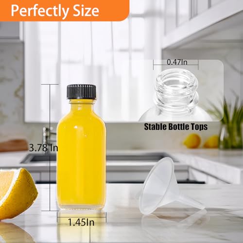 6Pack 2oz Glass Shot Bottles with Caps and Funnels, Boston Round Glass Bottles, Leakage-Proof Ginger Shots Bottles, Wellness Shot Glass Bottles, Suitable for DIY Essential Oils, Juice, Whiskey - color: clear, size: 6