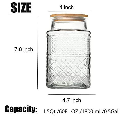 Large Glass Storage Jar, 60 FL OZ Glass Food Storage Containers with Bamboo Lid, Kitchen Containers Cereal Canisters Decorative Jar for Candy Snack Cookies Coffee Tea Nuts Airtight Jars