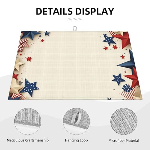 American Flag Stars Patriotic Microfiber Dish Drying Mat 18x24 Inch - Absorbent Non-Slip & Quick Dry Kitchen Counter Dish Drainer Pad, Rustic Farmhouse Style - color: American Flag Stars Patriotic