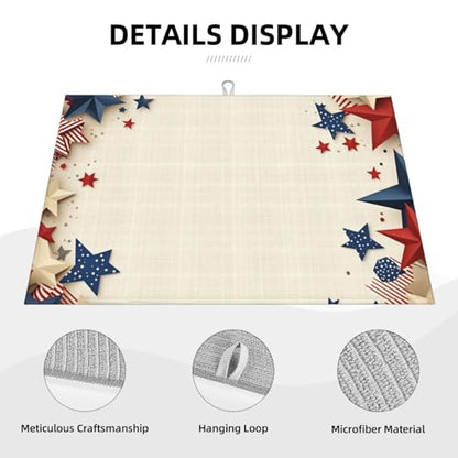 American Flag Stars Patriotic Microfiber Dish Drying Mat 18x24 Inch - Absorbent Non-Slip & Quick Dry Kitchen Counter Dish Drainer Pad, Rustic Farmhouse Style - color: American Flag Stars Patriotic