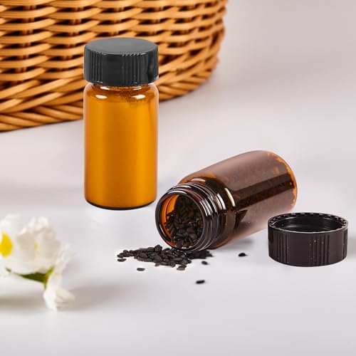 20ML Glass Sample Vial,Amber Borosilicate Glass Liquid Sampling Sample Glass Thread Bottles,27.5 * 57mm,24-400 Black Screw Caps with PE Liner, pack of 100. - size: 20ML