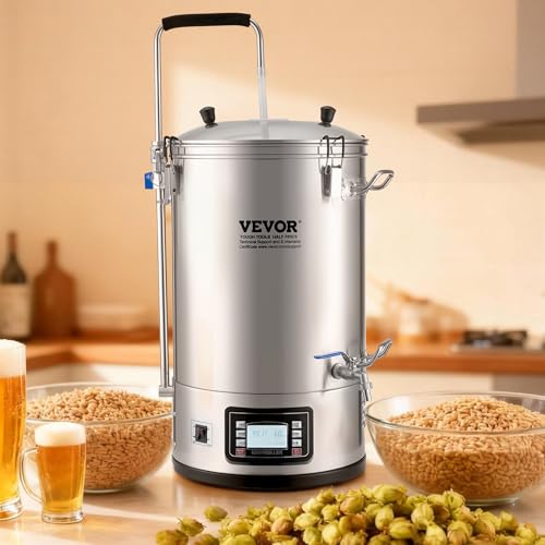 VEVOR Electric Brewing System, 9.2 Gal/35 L Brewing Pot, All-in-One Home Beer Brewer w/Pump, Mash Boil Device w/Panel, Auto/Manual Mode 100-1800W Power 25-100℃ Temp 1-180 min Timer Recipe Memory - size: 9.2 Gal