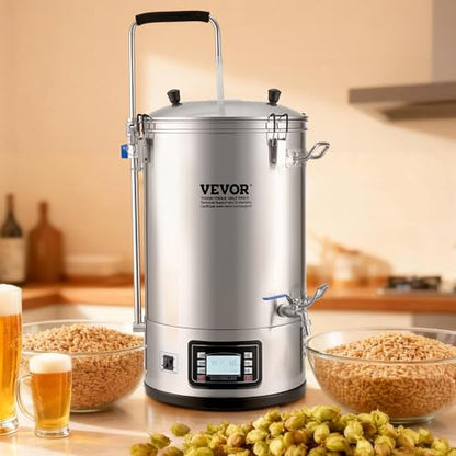 VEVOR Electric Brewing System, 9.2 Gal/35 L Brewing Pot, All-in-One Home Beer Brewer w/Pump, Mash Boil Device w/Panel, Auto/Manual Mode 100-1800W Power 25-100℃ Temp 1-180 min Timer Recipe Memory - size: 9.2 Gal