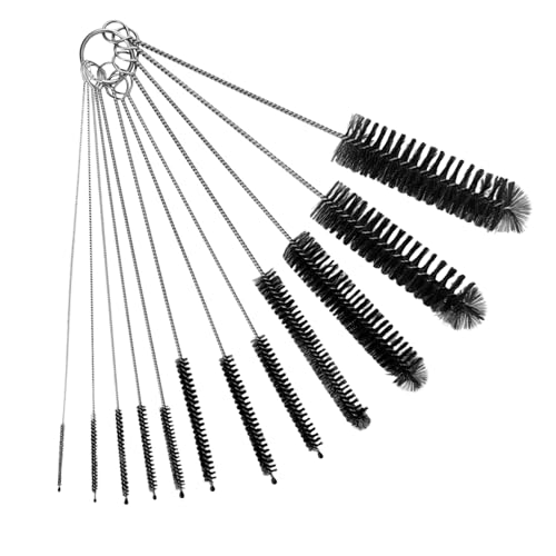 12 Multi-Size Brushes for Straws, Baby Bottles, Tumblers, Water Bottles, Sippy Cups, Tea Pots, Narrow Openings, and Narrow-Neck Containers (Black) - color: Black