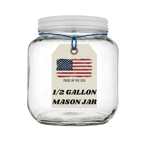 kitchentoolz Half Gallon Glass Large Mason Jar Wide Mouth with Airtight Metal Lid - 1/2 Gallon Mason Jars - BPA-Free Glass Jar with Lid - Dishwasher Safe Made in USA - color: White Lid, size: 0.5 Gallon