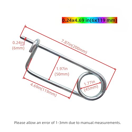 Steel Brooch Shape Open Safety pin Spring pin, Quick Lock line Lock pin Locking Fasteners for Farm Lawn Garden Hooks (0.24x4.69 in(6x119 mm)-2Pcs) - size: 0.24x4.69 in(6x119 mm)-2Pcs
