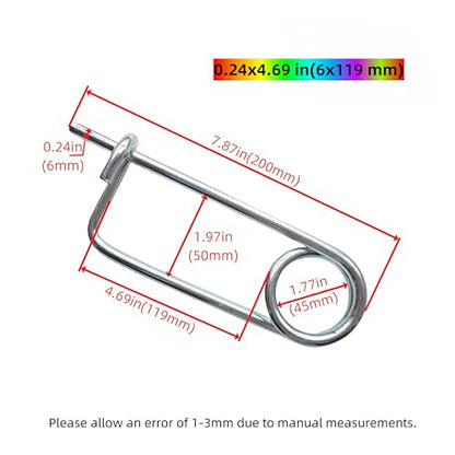 Steel Brooch Shape Open Safety pin Spring pin, Quick Lock line Lock pin Locking Fasteners for Farm Lawn Garden Hooks (0.24x4.69 in(6x119 mm)-2Pcs) - size: 0.24x4.69 in(6x119 mm)-2Pcs