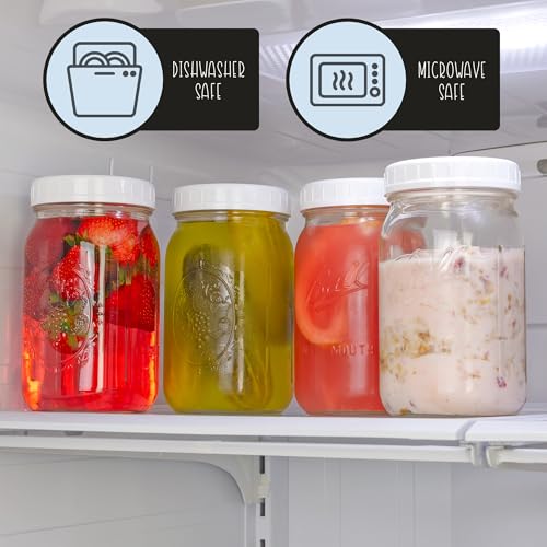 Cornucopia Brands Wide Mouth Plastic Mason Jar Lids (24-Pack Bundle); 2 Dozen Unlined White Ribbed Lids, 86-450 Size