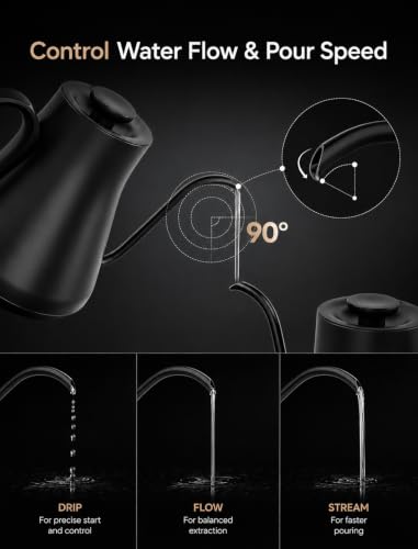 Cocinare Gooseneck Electric Kettle, ±1°F Precise Temperature Control, 1500W Fast Heating, Pour Over Coffee & Tea Kettle with Brew Timer & Keep Warm, Stainless Steel, 0.9L (Matte Black) - color: Matte Black