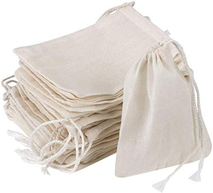 20 Pcs Natural Cotton Muslin Drawstring Bags, 6 x 4 Inches | Unbleached Cotton, Straining Herbs Cheesecloth, Coffee Tea Brew, Soup Gravy Broth Stew, Bone Broth & Spice Bags - size: 6 x 4 inches