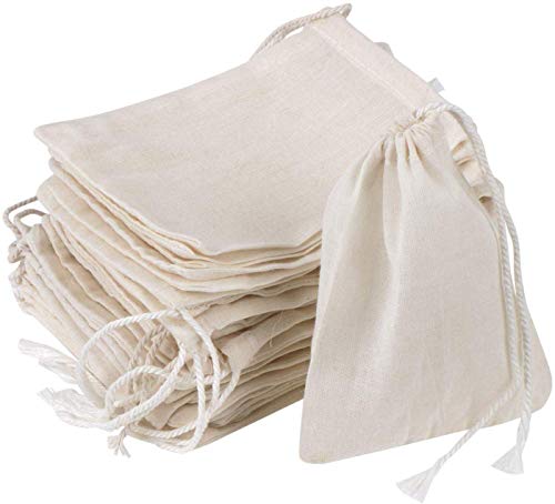 20 Pcs Natural Cotton Muslin Drawstring Bags, 6 x 4 Inches | Unbleached Cotton, Straining Herbs Cheesecloth, Coffee Tea Brew, Soup Gravy Broth Stew, Bone Broth & Spice Bags - size: 6 x 4 inches