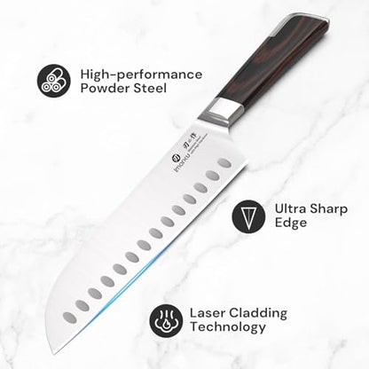 imarku Japanese Santoku Knife 7 Inch, Ultra Sharp Chef Knife, Professional Grade Powder High Carbon Steel Forged Kitchen Knife, PakkaWood Ergonomic Handle, Gifts for Women and Men - color: Classic Brown