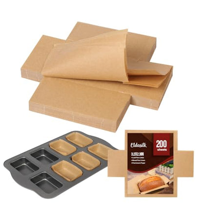200 Pcs Mini Loaf Pan Liners, 3x2 Inch – Disposable Non-Stick Parchment Liners for Baking Bread, Banana Bread, Meatloaf, Nut Bread – Compatible with Most Mini Loaf Pans - size: 3*2in(200pcs)