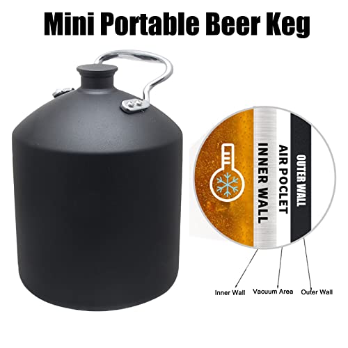 5L Mini Stainless Steel Beer Keg,Beer Keg,Stainless Steel Beer Barrel with Seal Knob Cover for Home Kitchen Brewing Beer,for Camping Hiking Homebrewing Keep Beverage Fresh