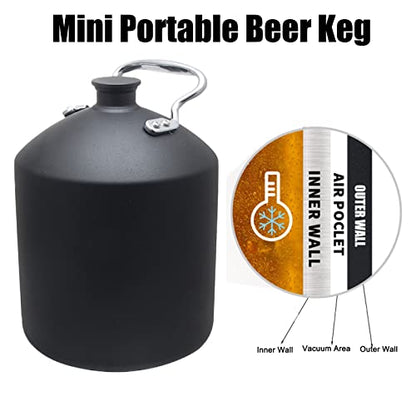 5L Mini Stainless Steel Beer Keg,Beer Keg,Stainless Steel Beer Barrel with Seal Knob Cover for Home Kitchen Brewing Beer,for Camping Hiking Homebrewing Keep Beverage Fresh