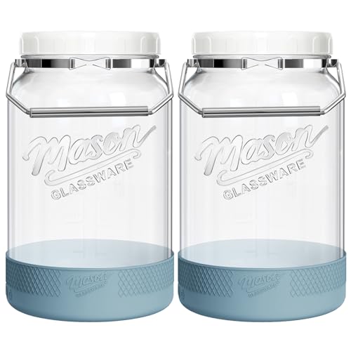 1 Gallon Glass Jar With Lid – 2 Pack Large Wide Mouth Mason Jars with BPA-free Airtight Lid, Sun Tea Jar - Fermenting & Pickling, Food Storage Canisters with Handle & Non-slip Base for Flour - size: 1 Gallon/Screw Lid