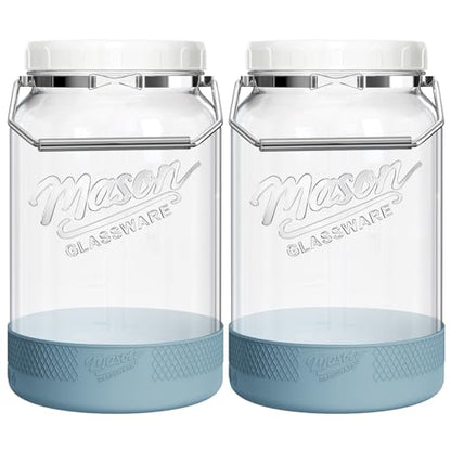 1 Gallon Glass Jar With Lid – 2 Pack Large Wide Mouth Mason Jars with BPA-free Airtight Lid, Sun Tea Jar - Fermenting & Pickling, Food Storage Canisters with Handle & Non-slip Base for Flour - size: 1 Gallon/Screw Lid