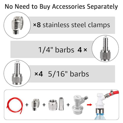 MRbrew Ball Lock Keg Fittings 4 Pairs Quick Ball Lock Disconnect Set with Stainless 5/16” Gas 1/4” Liquid Barbed MFL Swivel Nuts for Corny Keg Connectors Ball Lock for Keg Posts, Keg Coupler, Homebrew