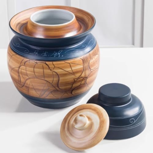 Large Ceramic Pickle Jar with Lids,Blue Traditional Chinese Porcelain Pickle Jar Pickling Jars,Ceramic Fermentation Crock with Water Seal Airlock Lid,Sauerkraut Croc 5kg (5kg - size: 5kg